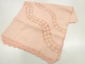 リボン刺繍よろけ縞に花模様ショール